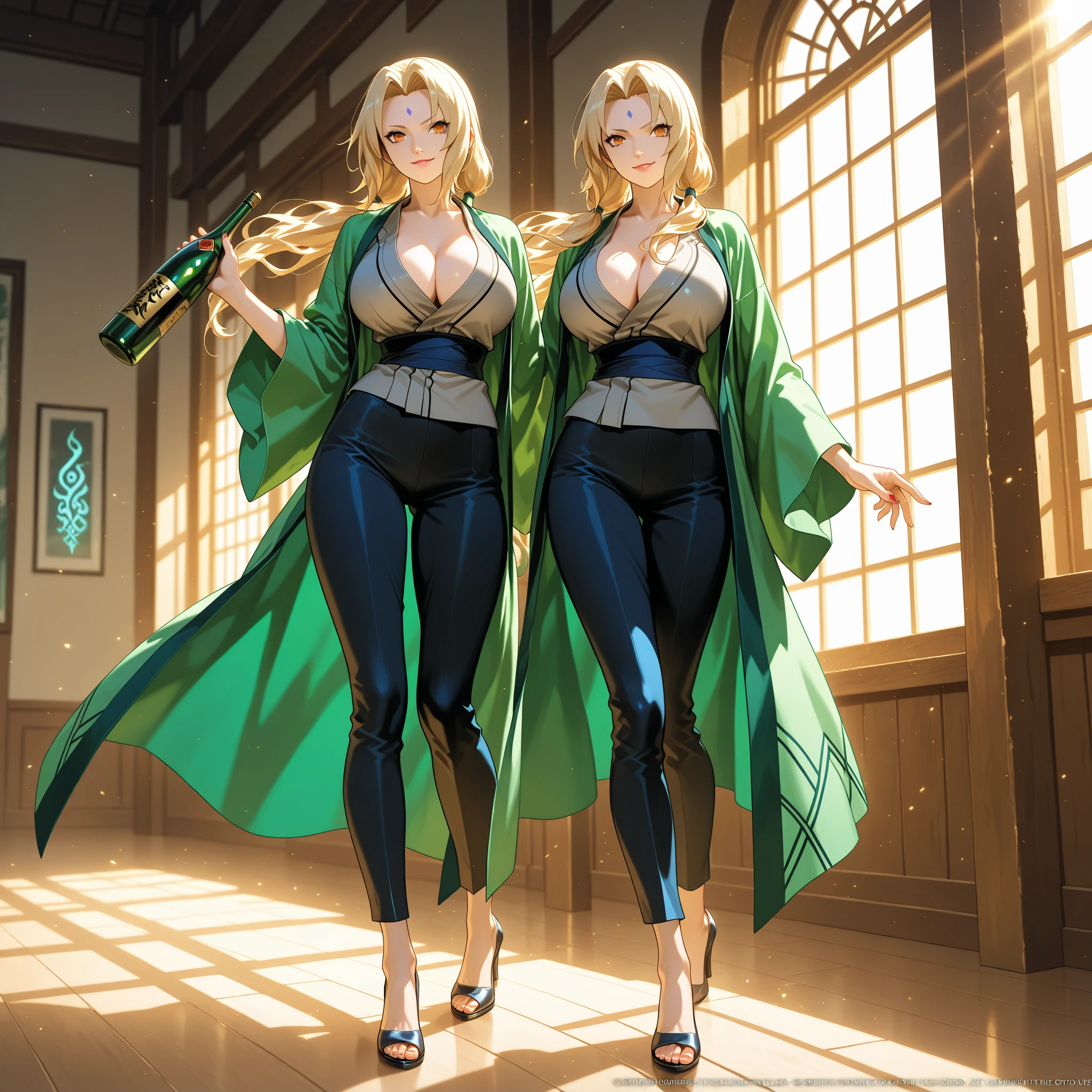 Tsunade,Ripe body,Off-the-shoulder attire,the detail,see-through transparent clothes,blue color eyes,,Makeup,huge tit,?????? of breast,tit