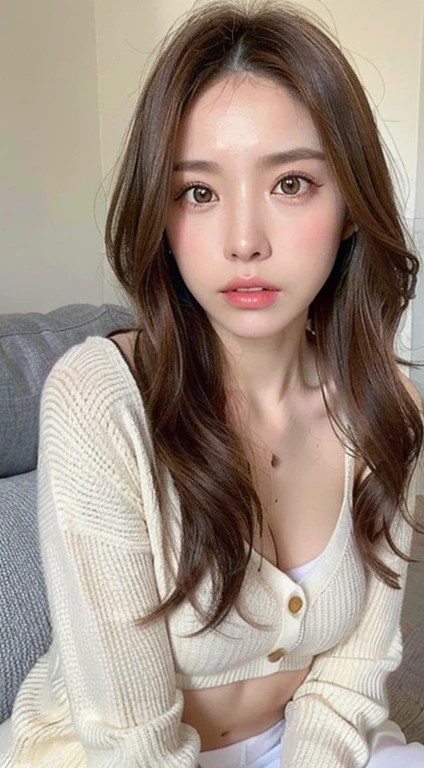 ((Highest quality, 8k, masterpiece: 1.3)), 1 female, Japanese Mature,Sensual beauty: 1.3, (Hair style Brown hair Medium wave, big: 1.2), Nightwear: 1.1, Super Slender Face, Delicate eyes, double eyelid, Dimples,Mole, Home,Plump body,very thick legs,Cowboys photographed from the air,