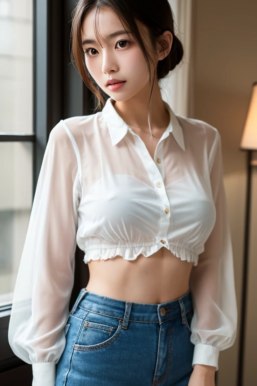 Mujer Desnuda con una camisa que se le transluce sus pechos, se le ven los pechos,. Se le ven los Pezones, translucent shirt,, camisa abierta, camisa transparente
