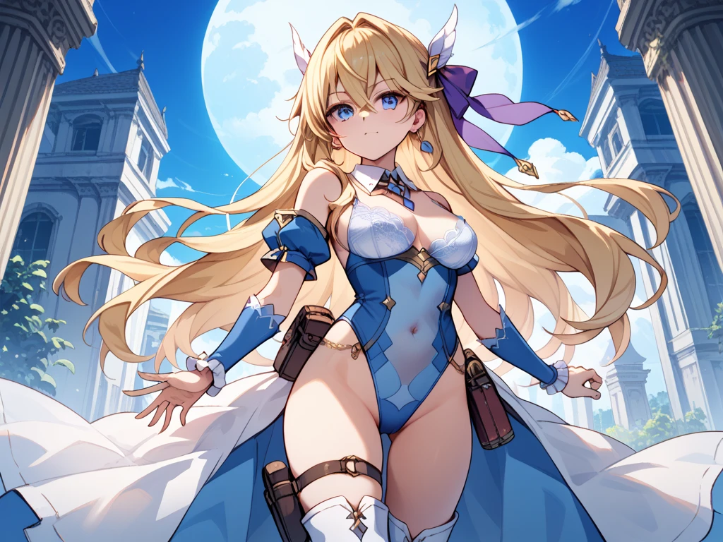 "(masterpiece:1.1), best quality,
1girl, (80s anime style:1.4), (eyelashes:1.5),(loli:1.2),
(intricate high detailed body:1.2),
yellow hair,
(hair slicked back:1.2), (twin braids:1.1), (hair ribbon:1.2),
purple eyes, (red lip stick:1.1),
(huge breasts:1.1),
grin,
(see-through bikini armor, criss-cross halter:1.2), (garter belt:1.1),
(knight armor, armored boots:1.2), (belts:1.1), (ahoge:1.2), long gloves,
standing, claw pose,
(cowboy shot, looking at viewer, from front:1.1),
(daytime, grassland, outdoors:1.1)"