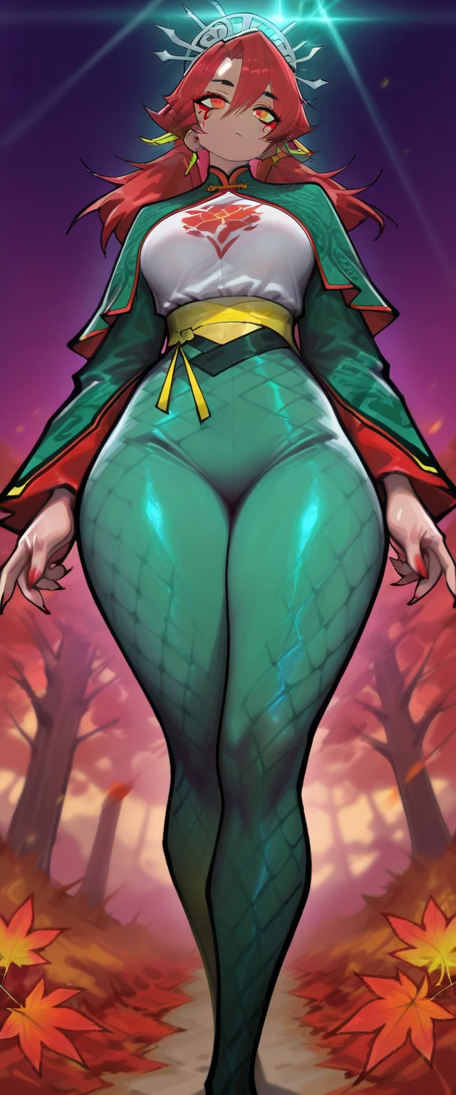 1girl,solo,super detailed skin,shiny skin,expressionless face,green hair,sidelocks,double bun,half open eye,eyelashes,lips gloss ,large breasts,asymmetry body suit,Shinobi clothes,black boots,fishnet,standing ,butt,Only one butt see-through ,simple background ,from behind ,wind magically ,masterpiece,best quality,ultra detailed,high resolution,sharp focus