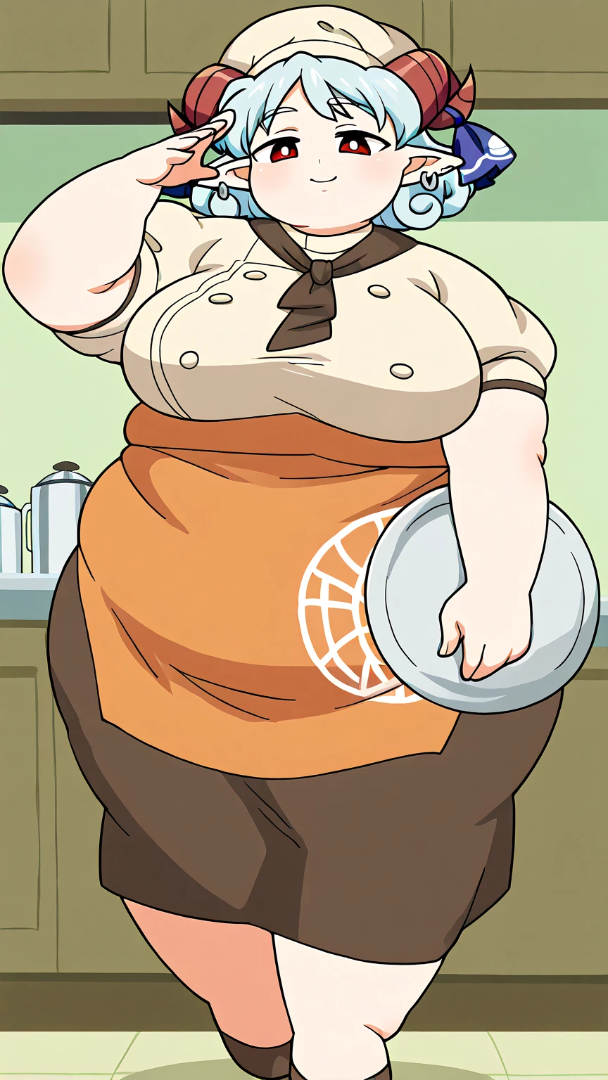 1woman, ramen chef, Japanese, cooking ramen, at a restaurant, Japanese clothes, fat, smiling, curvy, wide hips, thick.