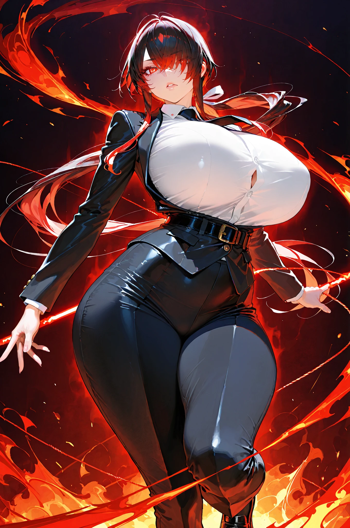 yinlin_(wuthering_waves), black_dress, black_hairband, bodystocking,  covered_navel dress, earrings, gloves, hair_between_eyes, hair_ornament, hairband, jewelry, large_breasts, mole_under_eye, pointy_ears purple_eyes, red_hair, very_long_hair , big ass, big breast, big ass  , high resolution, huge breast, huge ass, thiccwithaq (ai style) long hair , , blush, extremely detailed face, , heavenly ass, bubble butt, perfect resolution, big ass, sweat body, thicc ass, night, dark, dark background, blurry background, 