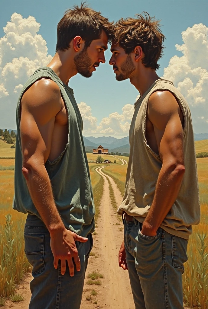 Breakback Mountain, the western United States, the complex relationship between love and sex between two men, Heath Ledger, Jack Glenho, working on the farm, handsome, cowboysexy sailor suit triangle thongs, more details, background scattering 1.8 HD 8k real photos! Sex. Chest muscles! Chest hair! tattoo. white hair Smoke, movie feeling! Movie lights! Award-winning poster Ambiguous and teasing Western cowboy dress up