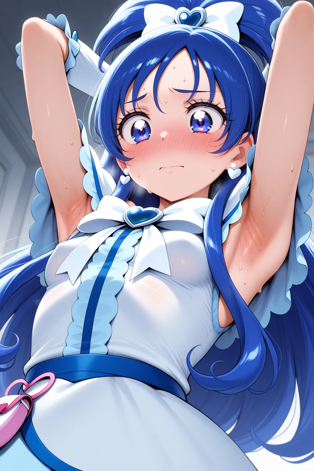 1 girl,
Twin turbo /(umamusume)/, yordle, straight-on, standing, undressed, skirt lift, blush, sweat, shiny skin,female orgasm, saliva, open mouth,
 twintails, open shirt, skirt, panties, bra, beautiful color, detailed, amazing quality, nsfw