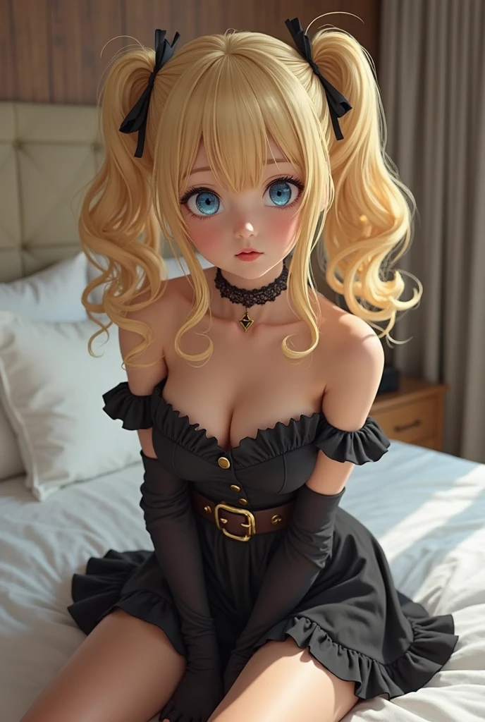 (Best Quality,High resolution:1.2), Ultra-detailed, cute high school girl, Realistic portrait, Best Quality, cute face, rose cheeks, rose nose, blue eyes, long blonde hair, full body, long perfect legs, big ass, big breasts, tiny waist. tiny body, black lace lingerie, black stockings, cat ears, mini pleated skirt, high school uniform, standing, ahegao, tongue out, long tongue, open mouth, saliva