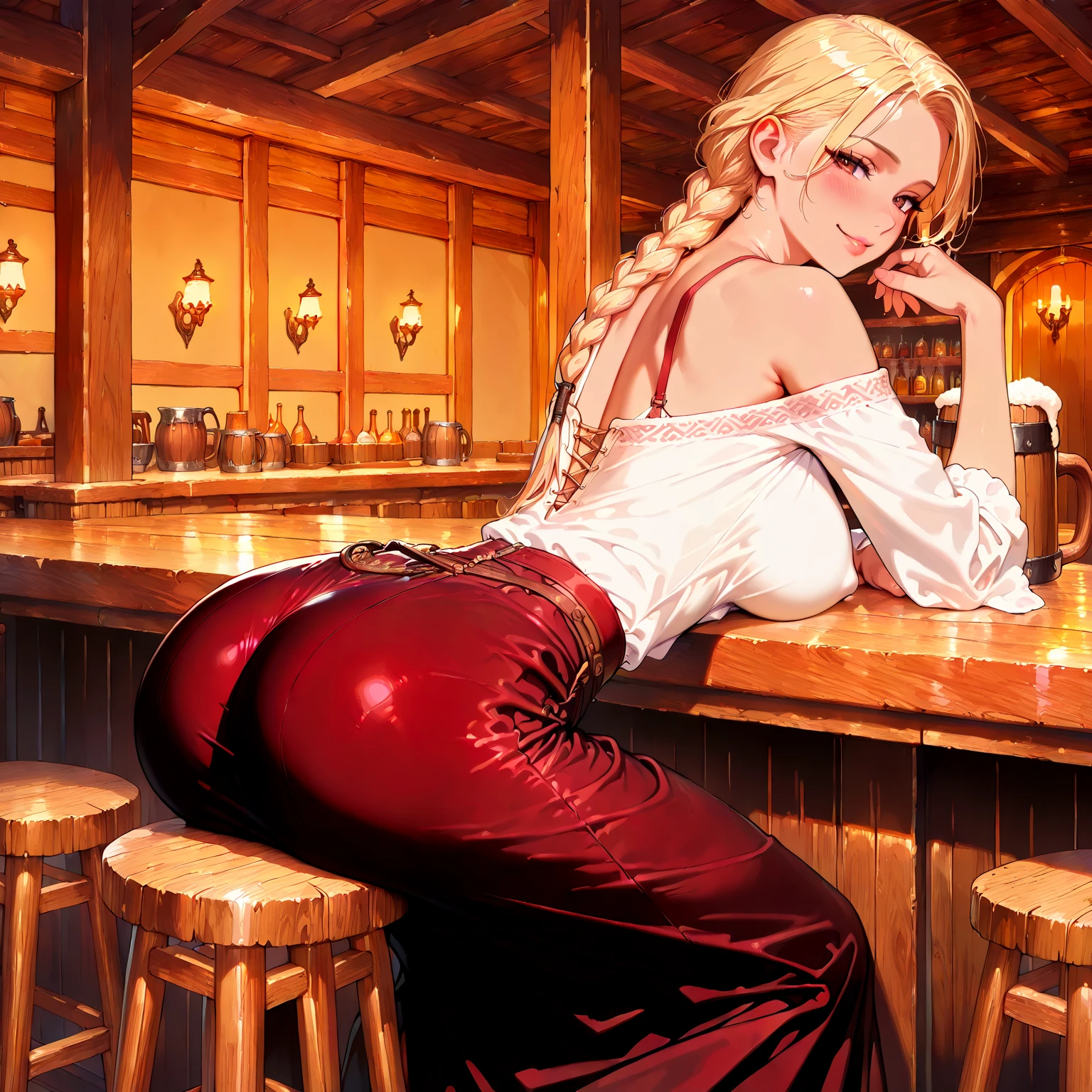 (a naked woman posing in the bar with several other people nearby), public indecency, big boobs, nude, curvy, public nudity, exhibitionism, ass, 1woman, sexy, mature, nipples, blonde hair, curly hair, jewelry, bracelet, multiple boys, crowd, indoors, (masterpice:1.5), (high-quality:1.5), (best-quality:1.5), (highly detailed woman), high detailed eyes and face, intense color, highly detailed fingers, intricate_details, CG, beautiful, official art