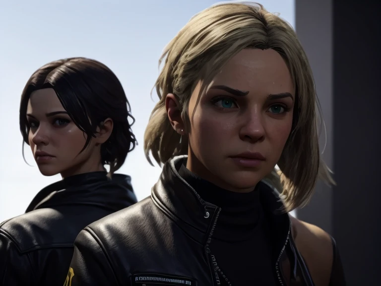 Alyx Vance, valve, Full body, 9mm pistol in right hand, no glasses, brown leather jacket up to midarm, jeans, light gray t-shirt, alone, short hair with a dark brown strap around the head, citadel, no logos, high quality, masterciece