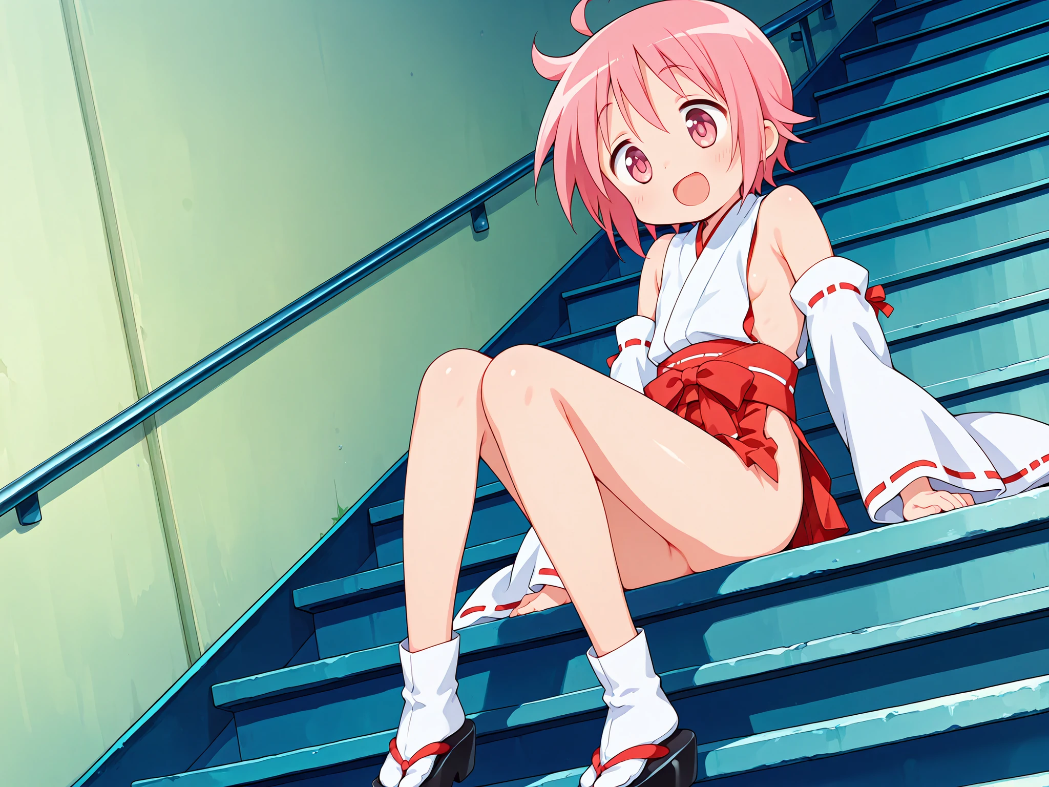 1girl, madoka, happy, , short hair, white thighhigh,squat,raise bothhands,spreadlegs,from below,microbikini