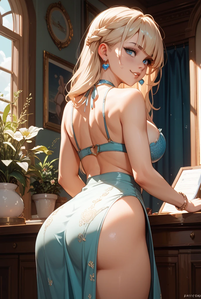 sexy bonito bonito Riley Reid como empregada sexy sorrindo, (((huge ass))), (((fino grosso))), (((magro))), ((((ultra-detalhado)))), (((fotorrealista))), 8k, (olhos verdes), (maquiagem olho de gato), (curvy accentuated booty), penteado rabo de cavalo, cabelos brancos
