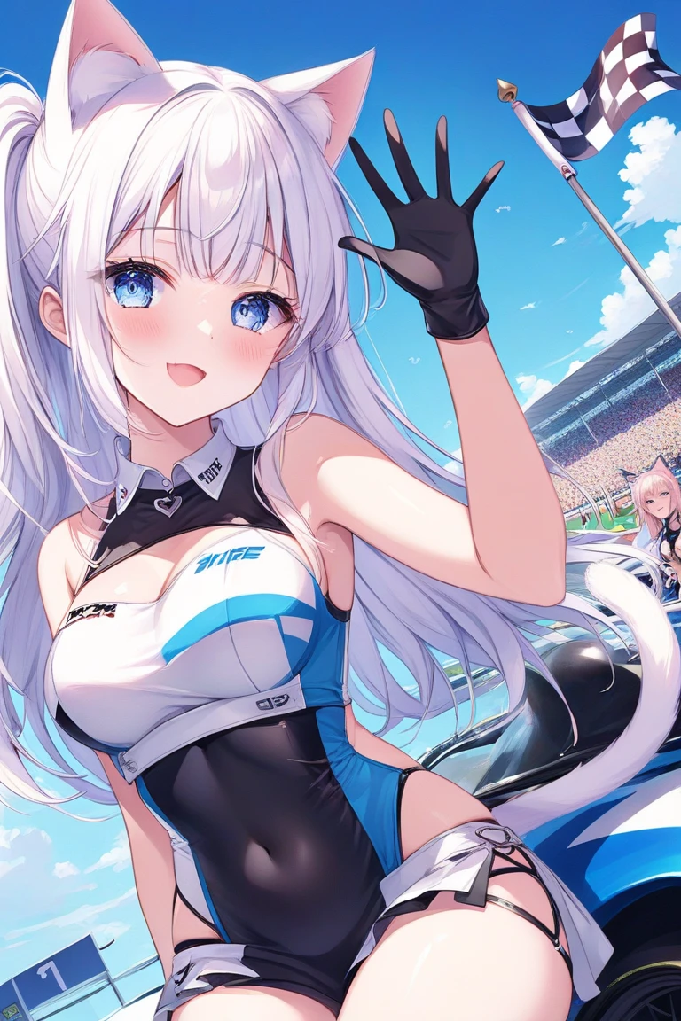 Highest quality、super high quality、16K, topless、Tasty ass、Facial expressions are random、The location is a circuit、 Hair color is silver hair、The pose is with an umbrella、The distance is random、The angle is from the top、Small face、Very delicate facial expressions、Delicate eye depiction、Highly detailed hair、Erotic、18-year-old female、Glowing Skin、Soft Skin、The only sexy Japanese woman、Race queen outfit random、Sexy ass、The focus is on the butt