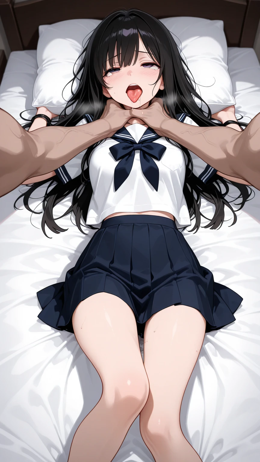 high school girl,Black Hair,semen,Sex,Dick,全naked,naked,uniform,Blue ribbon,White shirt,tits