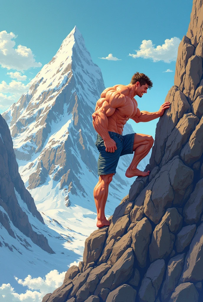 Strong man shirtless holding up a giant boulder above his head with both hands, full body, standing, struggling underneath immense weight,