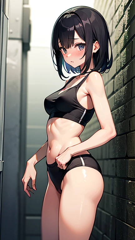 Female rukia kuchiki black hair naked body wet hair and body under short sleeve t shirt kitchen shower house background bleach character anime series human