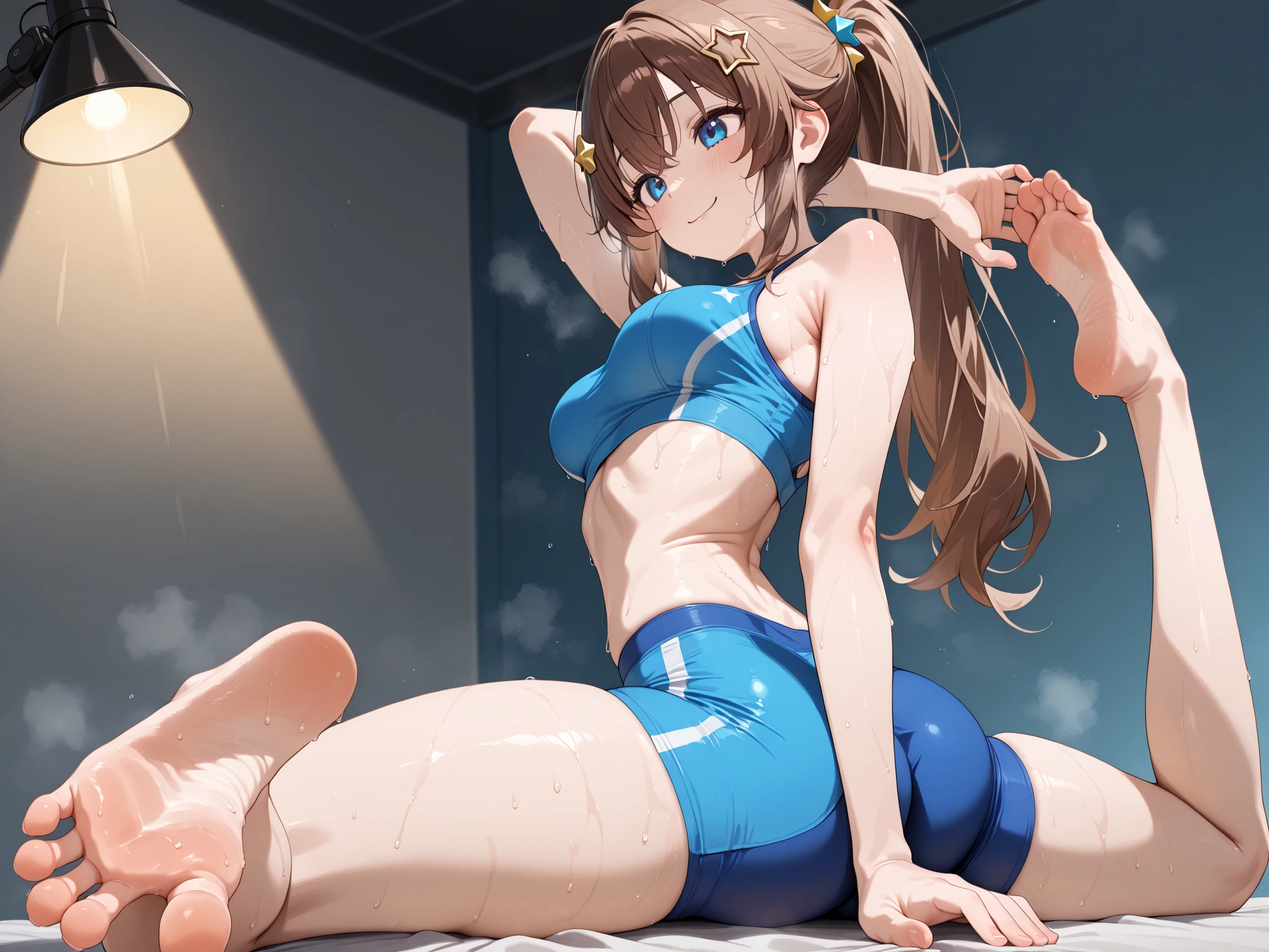 ShigureKancolle, single braid, hair flaps,((masterpiece)),((best quality)),((high resolution)), ((ultra-detailed)),old style school swimsuit, one-piece swimsuit, navy blue school swimsuit, landless swimsuit ,completely Iron collar, 1girl, Solo, disdain,disgust,blush, ((squatting)), ((arms behind head)), (spread legs wide),(from front),((concrete background)),in a cage,((caged)),prison,basement,perfect anatomy,barefoot,