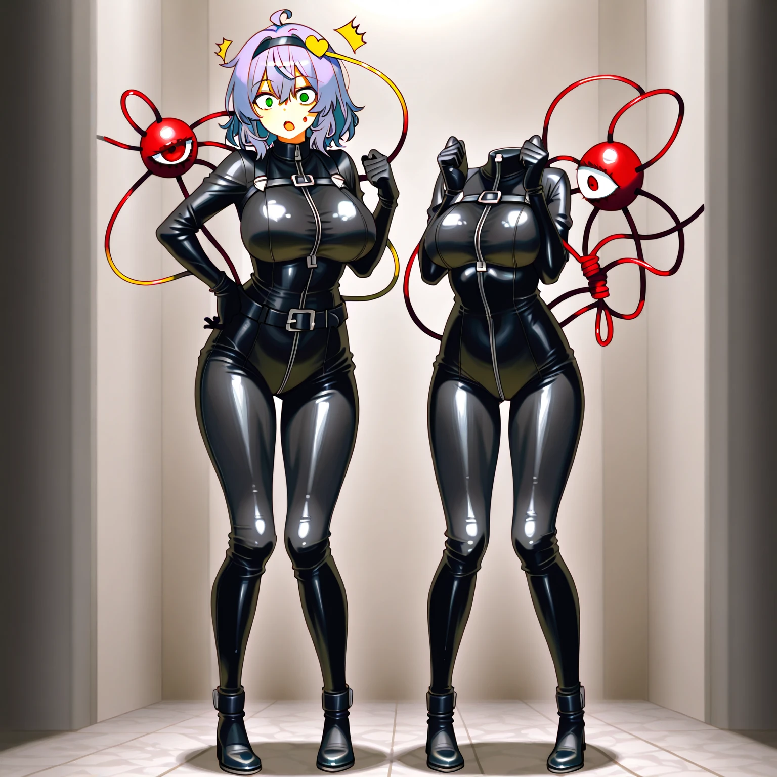 there is a woman in a BLACK LATEX suit hanging on a rope, full body asuka suit, asuka suit under clothes!, inspired by Masamune Shirow, inspired by Leng Mei, full body, commission for high res, ghost in the shell style, bikini. background of hell. gore