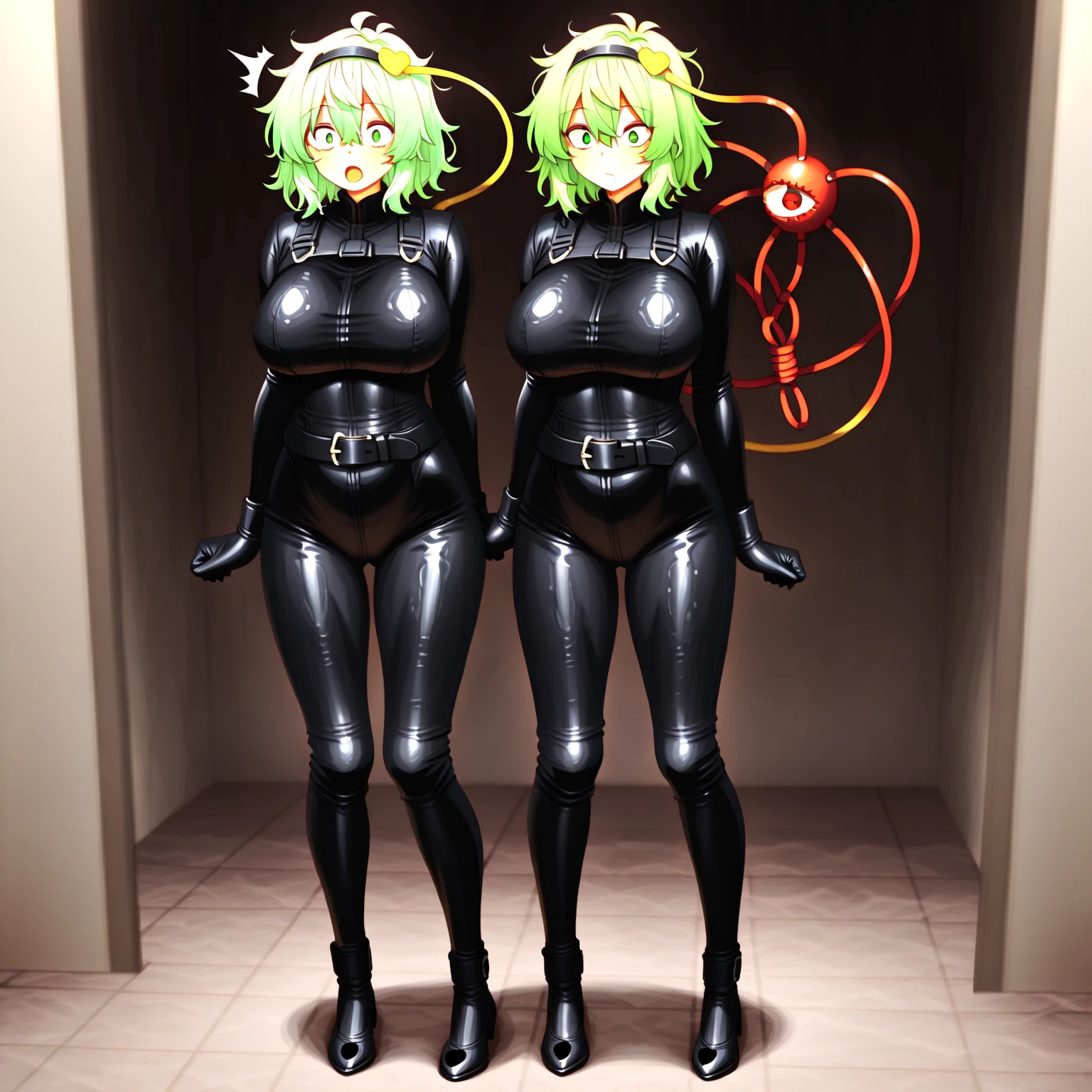 Close-up of a girl in a black leotard、Black shiny latex suit, Saiyan Girl, wonderful, Nano Girl, Female body type, Inspired by Hiromu Arakawa, Anime Manga Robot!! Anime Girls, Fubuki, Full Body Suit, by Hiromu Arakawa, , wonderful, silk, Beautiful and attractive anime teen, Anime Girls of the future, tears,Drooling,Pee,Sweat,Tongue out,incontinence,Peeing,Mouth open and tongue out,Estrus,Eyes wide open,Estrus,Blushing,Nipples are erect,Face is hot,Lust、Mouth wide open and tongue sticking out、Red face print on upper face and chin