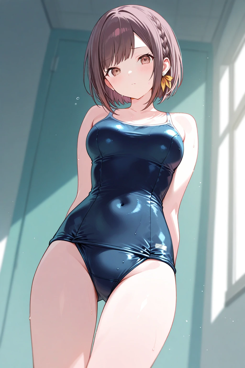 Zombies Around,Jill, Jill・バレンタイン, 1 girl,blue eyes,short hair, brown hair, big breasts, looking at the viewer, brown hair, fight,black leotard,Black high-leg cut
