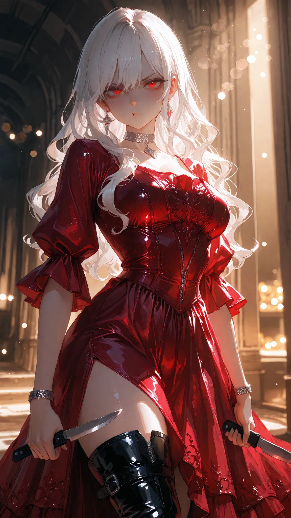 ((masterpiece, Best Quality)), ((intricate details)), ((realist, photorealist)), ((Full Body Portrait)), ((Instagram Photo of a Waifu E-girl wearing aretes)), Mary R., inspired by Emma Andijewska, wrapped in crystals,(masterpiece:1.3), (Best Quality:1.3), (Ultra-detailed:1.2), ((kawaii)), Cute, (lovely), ((sexy)), ((Sexy Attractive Body)), ((Sexy Curvy Hips)), ((Sexy Beauty Legs)), ((Perfect Detailed Anatomy)), ((Extremely detailed)), 4K, (8K), Best Quality, (Beautiful), Illustration, anime style, (bold line:1.2), Gradation,(best quality, ultra-detailed, photorealistic: 1.39), bright and vibrant colors, studio lighting, (Perfect eyes:1.2), (Perfect iris:1.2), ((romantic kawaii expression)), ((cute delicate smile)), ((kawaii makeup)), ((17-year-old e-girl)), ((Short Red Bouffont Dress)), ((platinum braided and curl white hair)), ((cat ears)), big breasts, fit, long wavy hair, mercenary, Mary R.