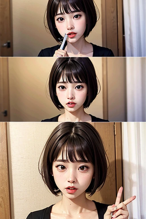 bit girl, ulzzangs, Apply lip gloss, Cute pout, both have red lips, she has a cute expressive face, She has a cute face, Gloss on lips, jimin\'s plump lips, wan adorable korean face, yanjun cheng, popular korean makeup, pouty lips, lipstick --auto