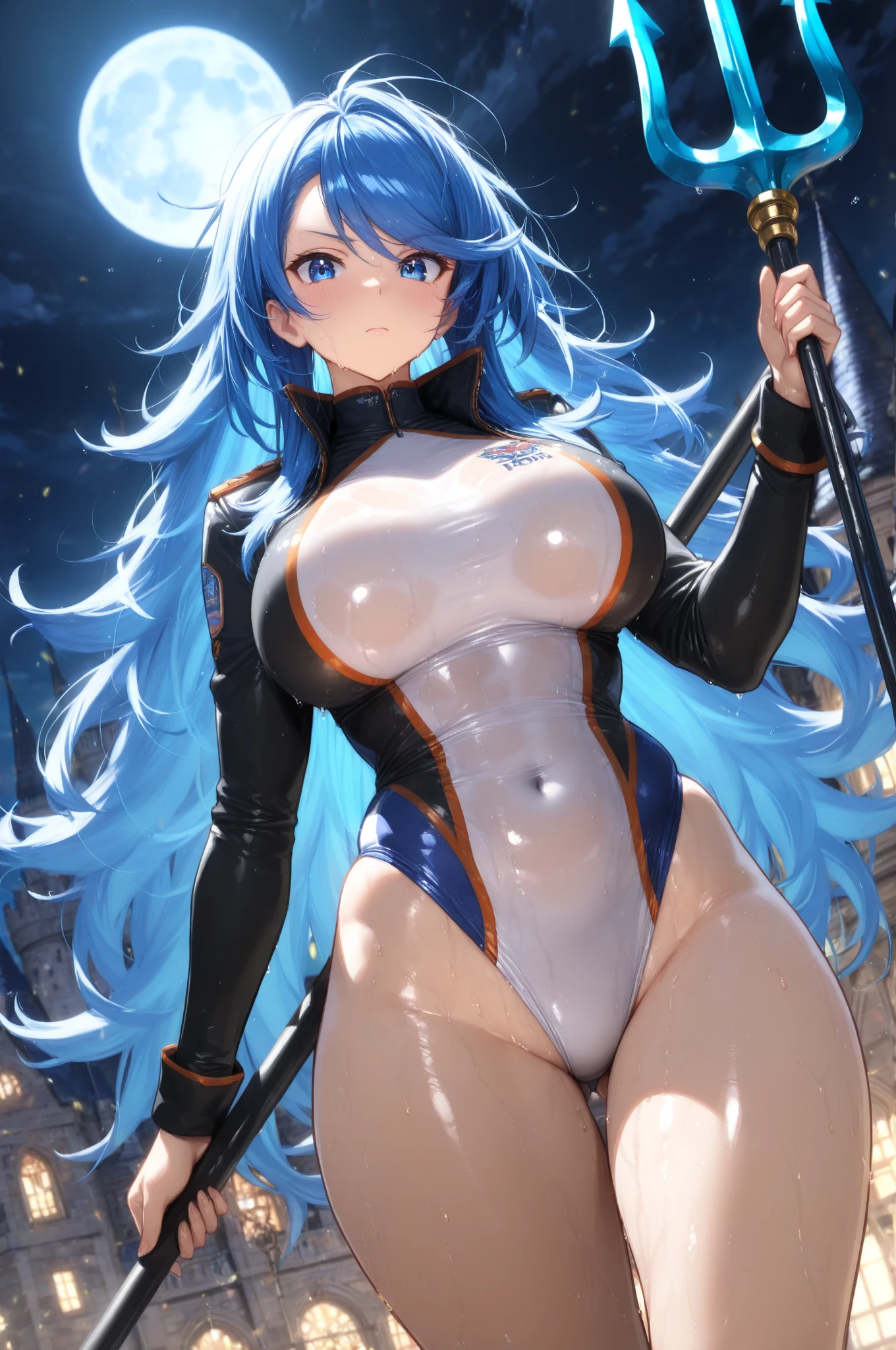 (Arafada woman, beautiful and sexy face, blue hair, mini brusa showing the flesh of her gigantic breasts), posing in the night moonlight, extremely detailed artgerm, detailed artgerm, artgerm and wlop, perfect features, artgerm.   high detail, ultra hd, 8k, best quality, wolop |   artgerm, artgerm and ilya kushinov, giant breasts emerging from the cold, underboob style, giant nipples on display, she loves to pose, haranguing, with her back looking at the camera, (micro shirt and wind lift),