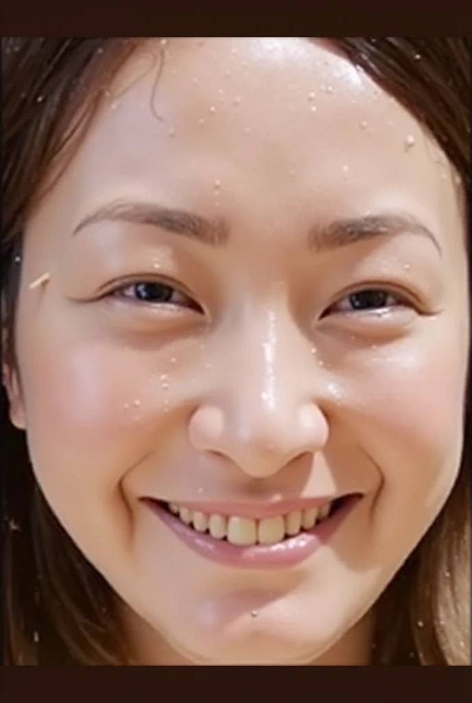 (table top、highest quality、8K、Award-winning work、ultra high resolution)、one beautiful woman、bright and glossy lipstick、(the best smile looking at me:1.1)、(Show your beautiful teeth and smile big:1.1)、(A woman standing directly in front of you:1.1)、(Face facing straight ahead:1.1)、(close up of face:1.5)、(Beautiful face with perfect balance:1.1)、accurate anatomy、ultra high definition hair、Ultra high definition beauty face、輝くultra high resolutionの美肌、ultra high resolutionの艶やかな唇、(face covered in semen:1.5)、(body facing straight ahead:1.1)