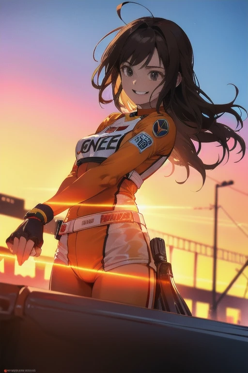 score_7, score_8_up, score_7_up, source_anime, 1girl, rear view of one woman ass, solo, looking at viewer, EPngeKatsuragiMisato, purple hair, brown eyes, long hair, smile, detailed background, cowboy shot, long sleeves, dress, jewelry, medium breasts, jacket, :d, thighs, open clothes, necklace, black dress, open jacket, v, short dress, cross, red jacket, cropped jacket, w, cross necklace, cockpit