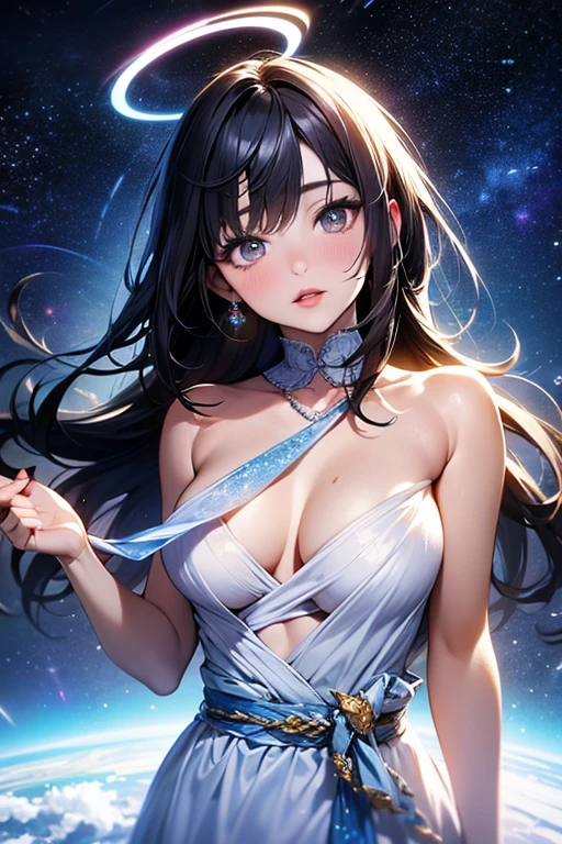 Goddess of emptiness in the galaxy with a huge dress that covers everything, making the galaxy seem empty
