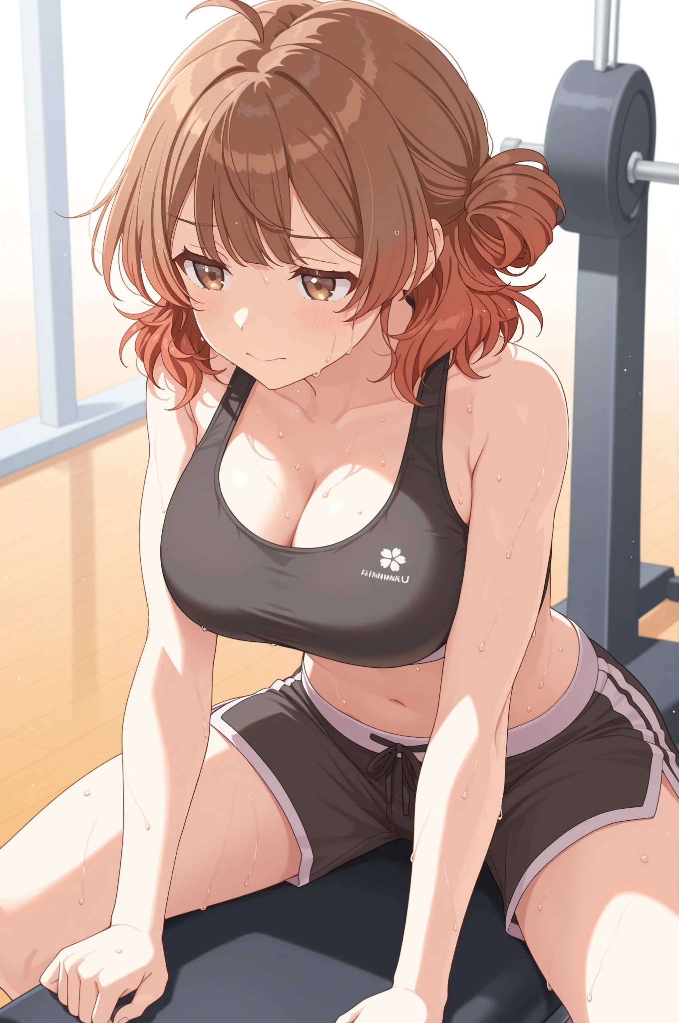 (Very detailed CG ユニティ 8k 壁紙)、(masterpiece)、(highest quality)、(Very detailed)、(Best illustrations)、(Best Shadow)、alone、One Girl、Green Eyes、Big Eyes、（（sideを見せる））、（（Raise your arms））、（（whole body））、（（Yoga poses））、side、Leg spread、Sports Bra、Relaxing lighting、Bright colors、Natural light、side汗、180°Leg spread