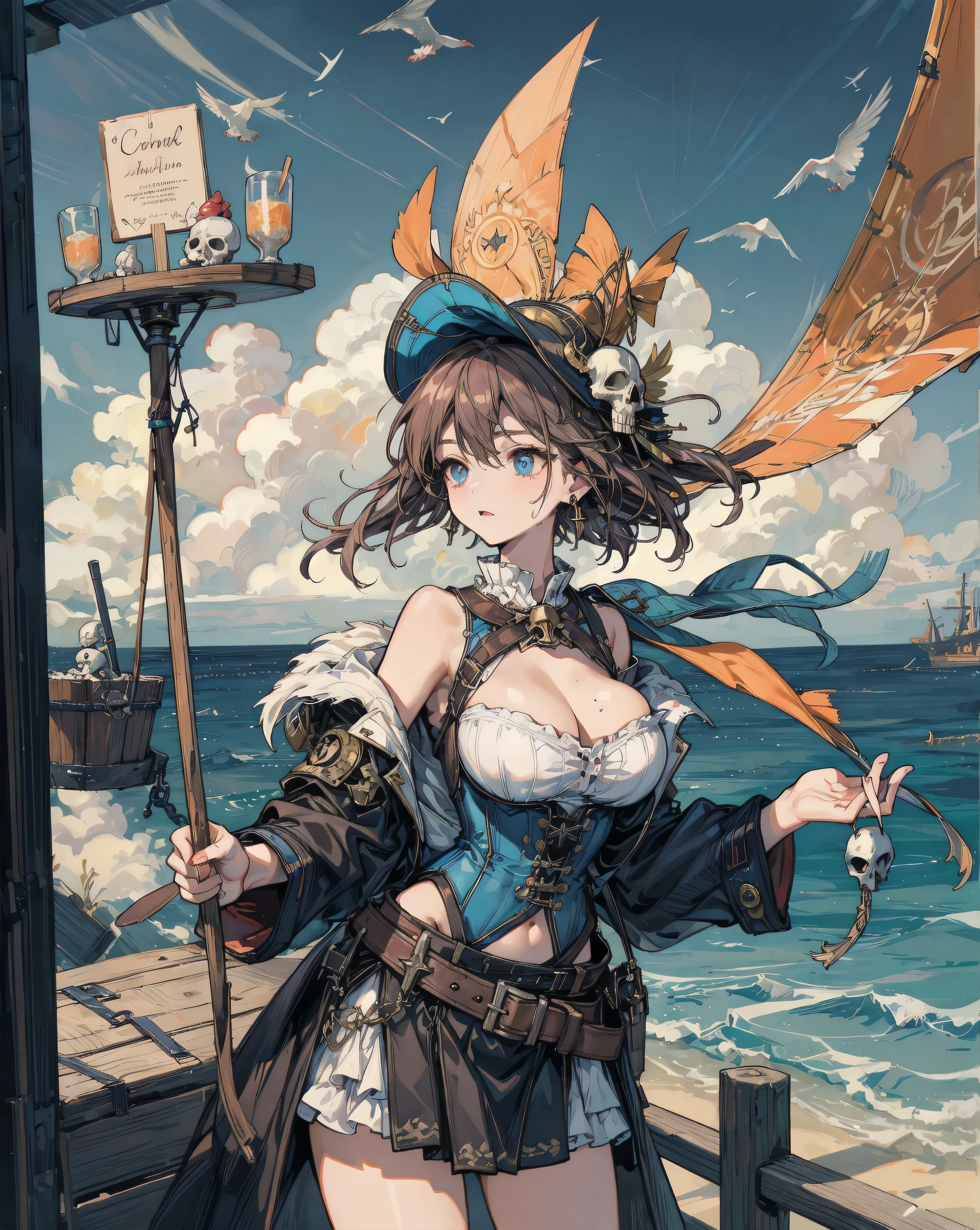 (Masterpiece, top quality: 1.2), super detail, cinematic lighting, HDR, witch in plain bikini swimsuit, full body, swimsuit, weightless, cute, beautiful face, beautiful eyes, wizard, short redhead, ahoge, slim body, small, aircraft carrier, hangar, pouring sun, flying light, contrails, dynamic angles, dynamic poses, 200mm lens,