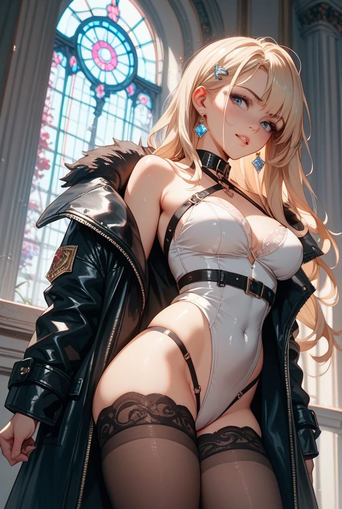 Sexy girl spreads her legs,White transparent tights,Pantyhose,Vest line,silber hair,Blood-red eyes,Looming,mid - length hair,Brace your hands on the ground,耳Nipple Ring,1 girl ,Best quality,Anatomically correct,pure white panties,Ultra-light underwear,Crop topping