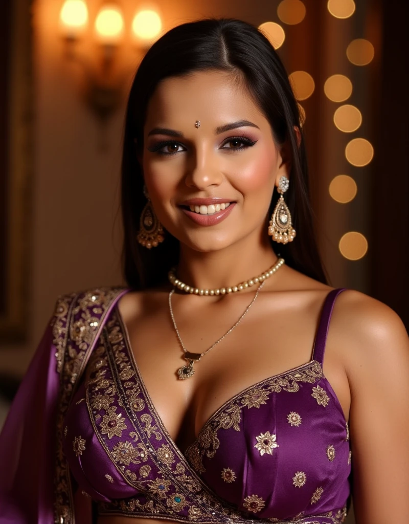 40-year-old arabic woman Sexy Black bra Purple short velvet skirt Smirk Kitchen