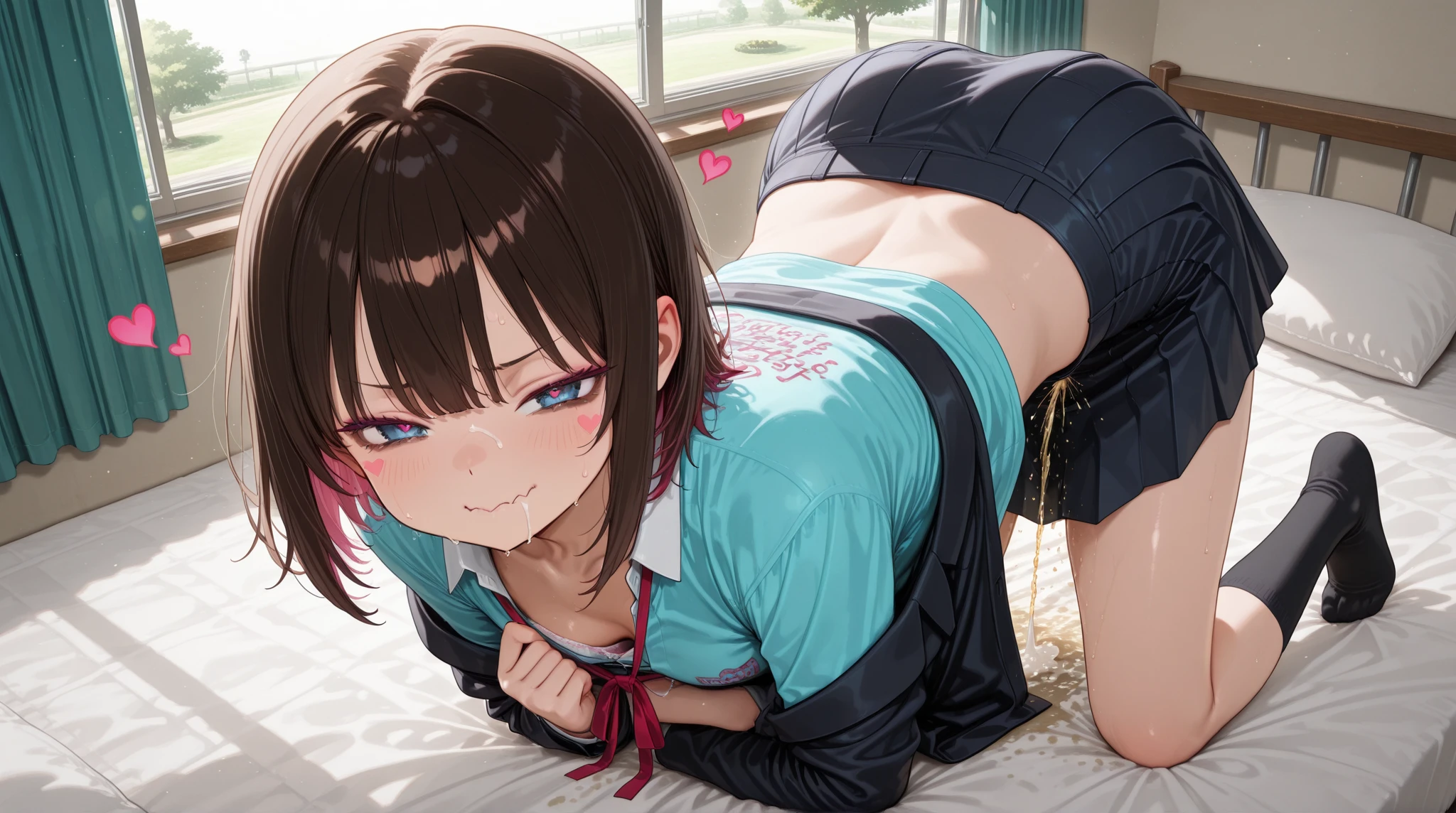 
Girl ,rainbow skirt , rainbow air , white tail , rainbow hoodie ,rainbow eyes, small belly , crop top , armpit ,  , rainbow hight socks , feet, pee  , big  , pussy cum 