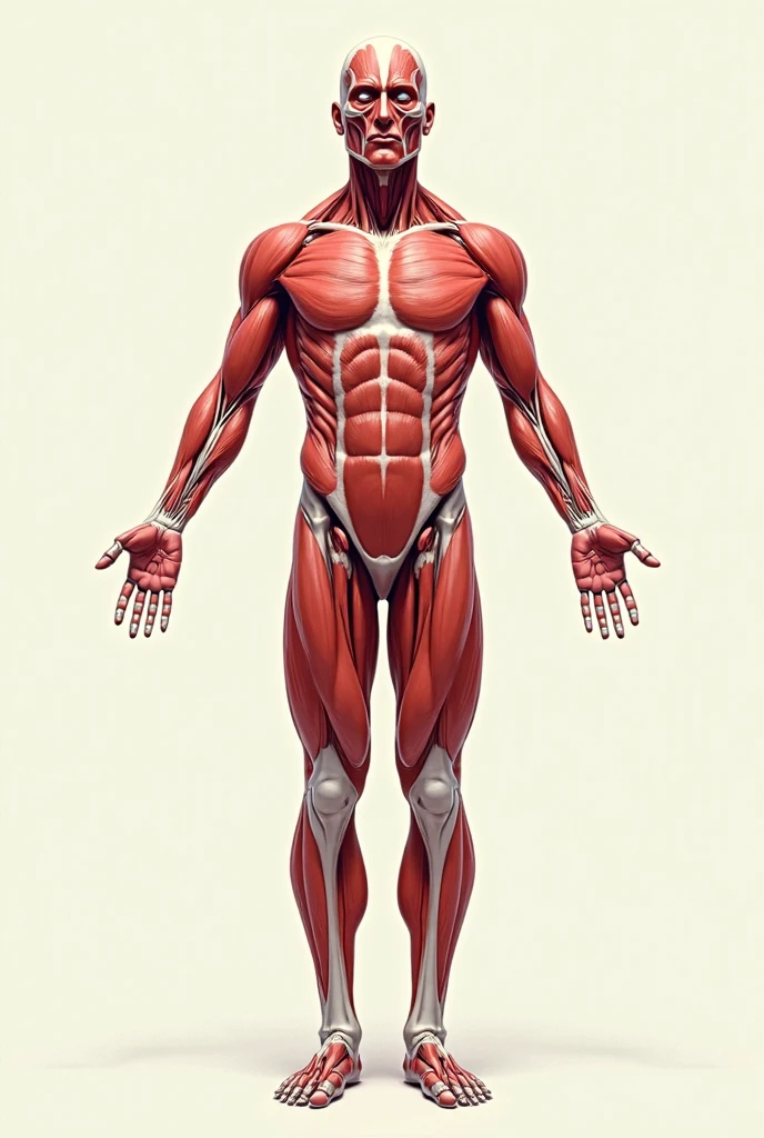 Image of the human body showing muscle fibers and divisions of muscle groups with a completely black background and posing
