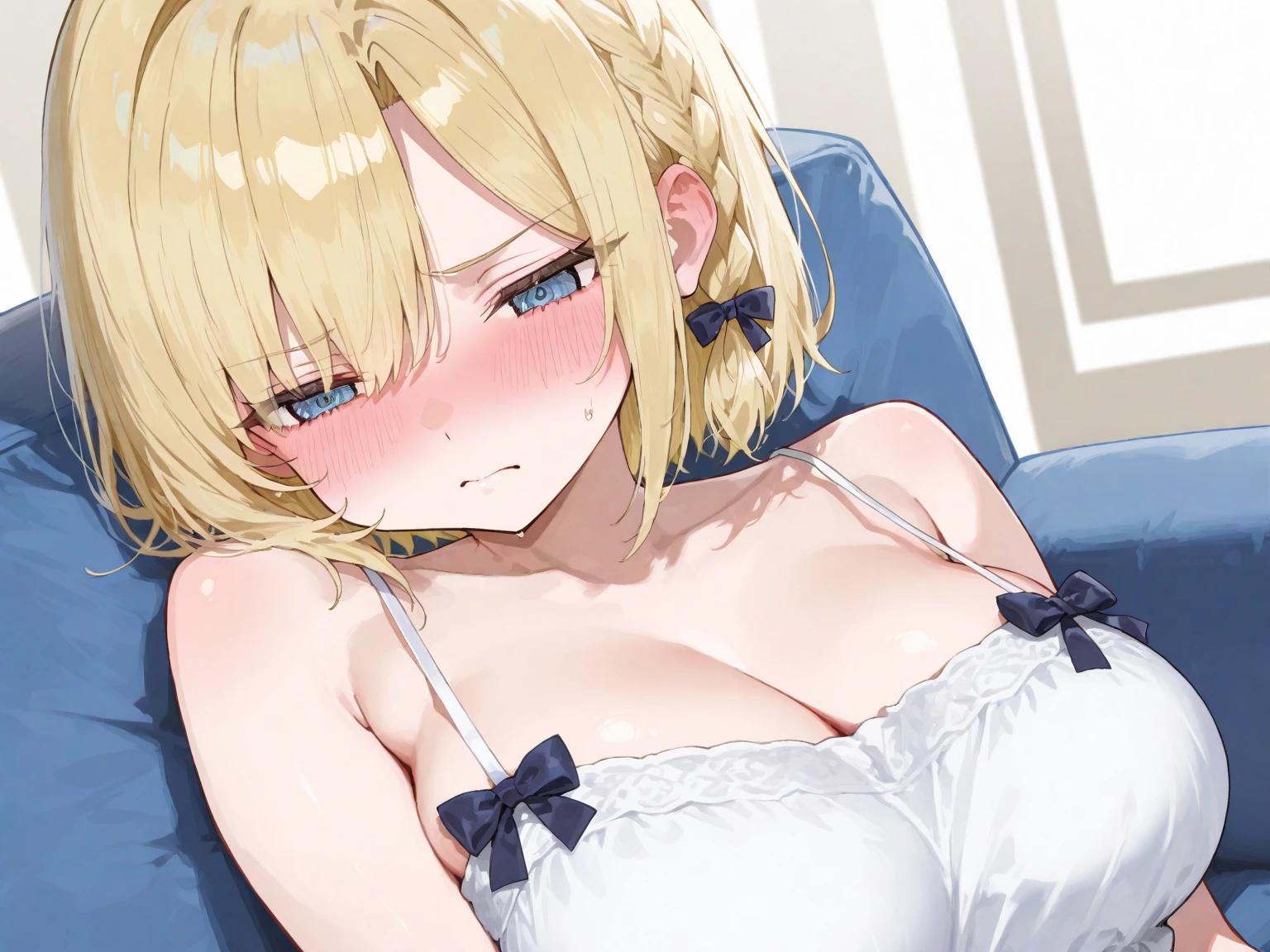 nsfw:1.2,prison,blonde,Braid,blue eyes,Big Breasts,blush,Sweat,Sloppy face,light purple leotard,Super High Leg Cut,barefoot,Face down,Lying down,Sticking out tongue,saliva,looks happy,tickle,joy,shy,tears,Ahegao:1.5,Overflowing Sex Fluids、((vagina、SEX、1Husky man))、Large penis insertion、Dynamic pose、Roll one&#39;s eyes、Nipple protrusionissionary position, spread legs:1.5, legs up:1.2))、bangs、((Lying on your back:1.5))、Hair pulling:1.2、Hair being grabbed:1.5、Saliva:1.5、Cat ear