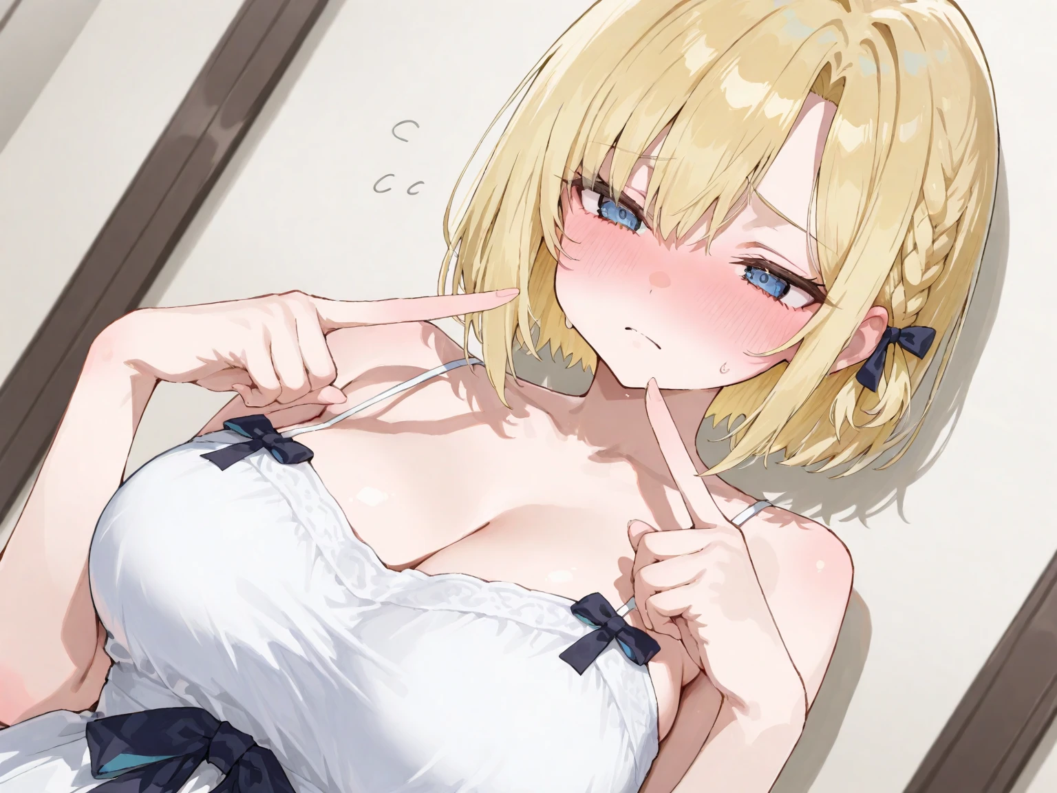 NSFW, AHE Face,gritted teeth,Beautiful Large Breasts、Fat,Bote belly, Lower grade, vagina, Intense sex of naked beautiful 20s short-haired blonde gal, The dick is inserted into the female genitals, Sleeping on your back in bed, Angle from below, (8K,Best Quality,masuter piece)