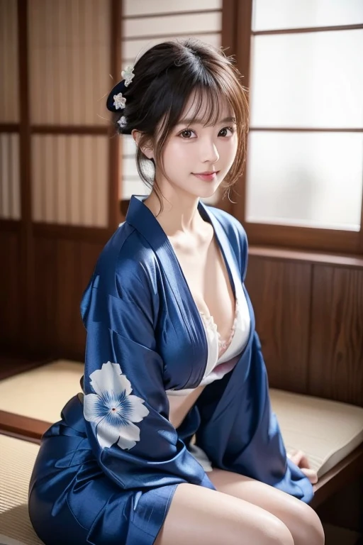 ((Highest quality、16K、masterpiece:1.3))、Delicate skin、Big smile、1 Slender Beauty:1.3、(F Cup Big:1.1、Slim Abs:1.2)、((firework)、(Highly detailed face and skin texture、Detailed eyes、double eyelid、Detailed eyes)、(Floral Yukata:1.3)、(Sitting on the floor、Sharp focus:1.1、35mm lens、(Realistic Face)