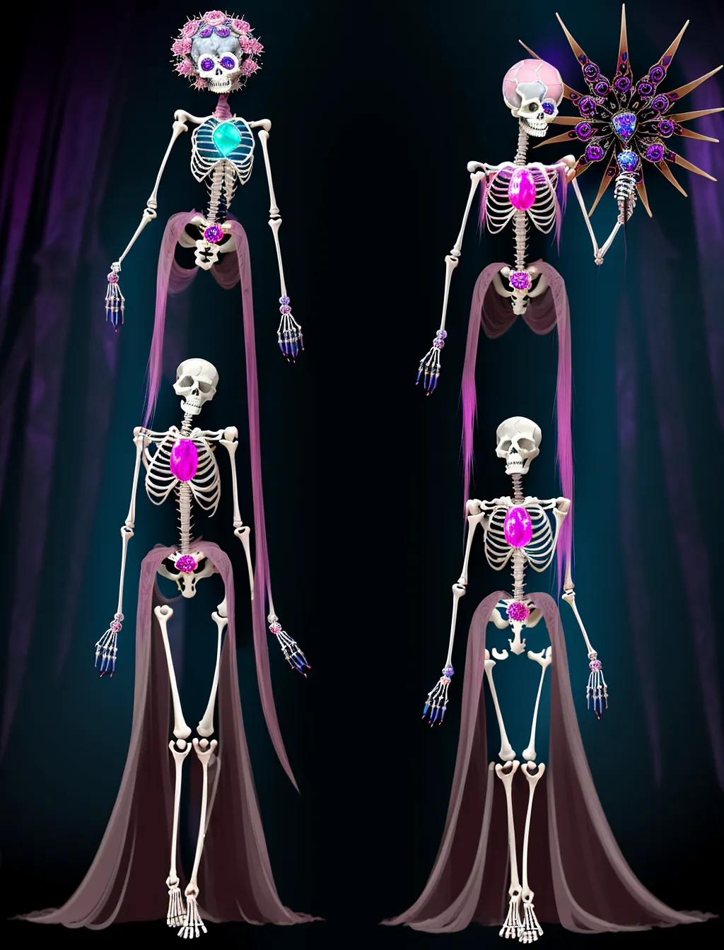 펑키한 크리스탈 해골 예술