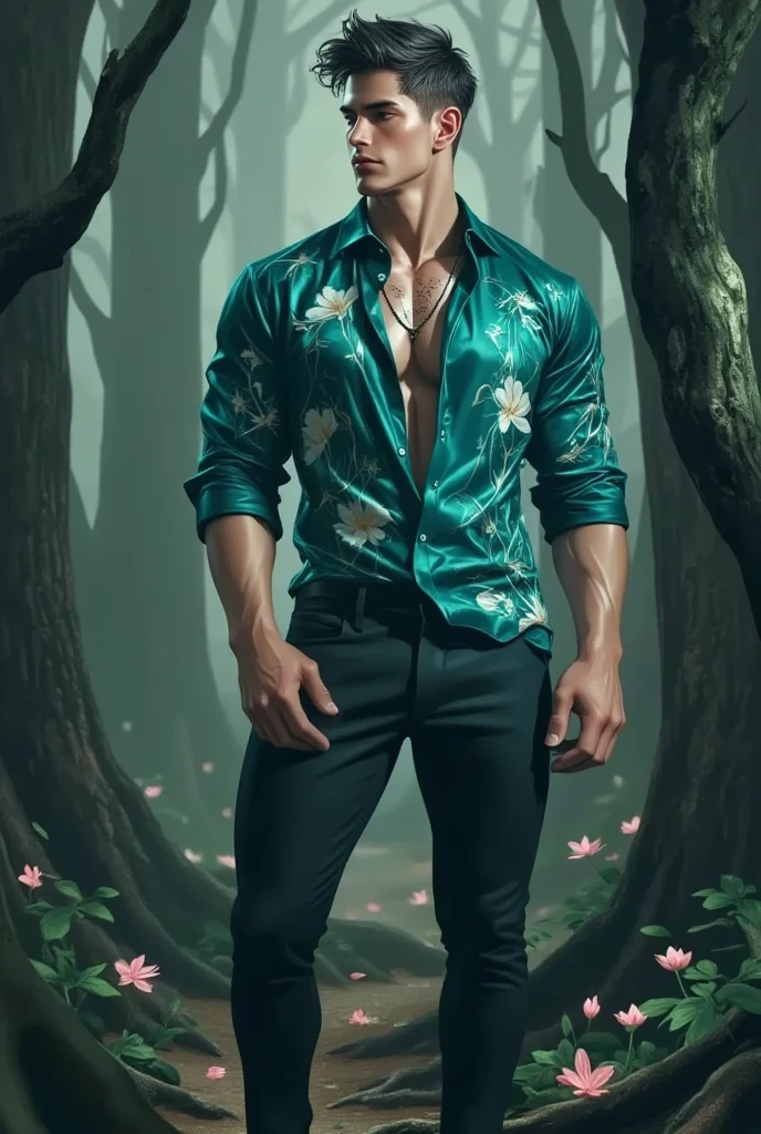 flvcil09 style <lora:style_09_sleek_sharpie_l0-x_flvcil09_style:1>, man  standing, 
stripper, functional,
Enchanted forest and bioluminescent flora, 
high quality, masterpiece, highres,