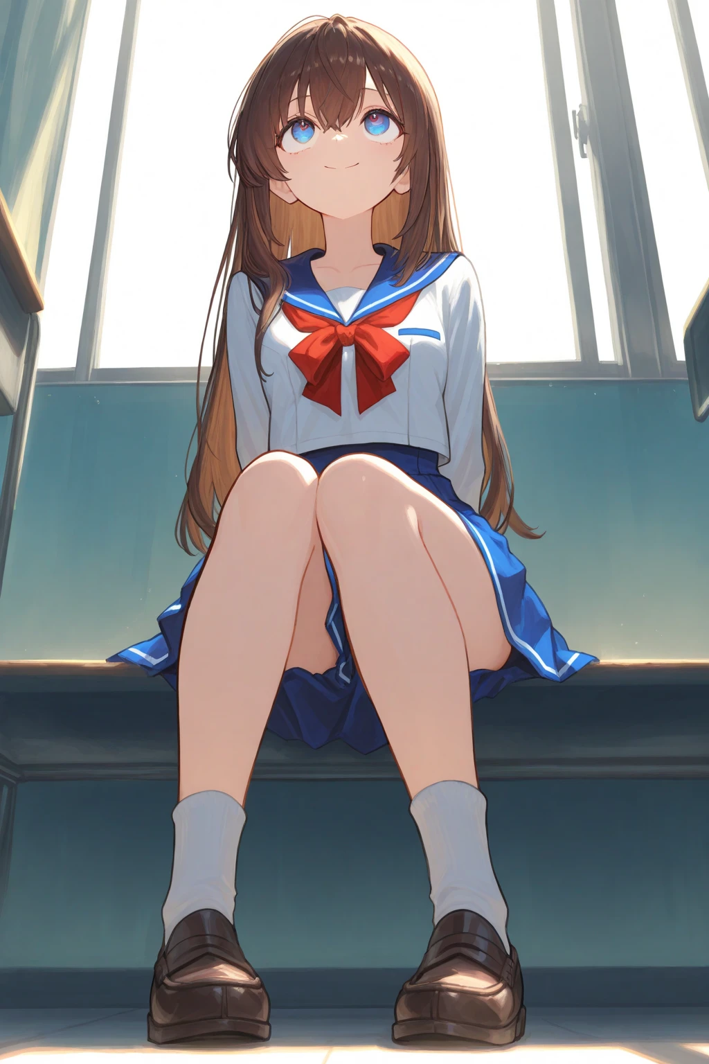 (((masterpiece, Highest quality, High resolution, 超High resolution, Perfect Pixel, Depth of written boundary, 4K, RTTX 10.0))), Beautiful Anime Woman, Beautiful art style, Anime characters, ((Smooth texture, Realistic texture, Anime CG Style)), Exact finger count、Exact number of legs、(Exact number of arms:1.0, Exact number of hands:1.0), (Perfect hands, Perfect Anatomy), Cinematic, Realistic, Extremely detailed CG, Daytime lighting, Perfect lighting, Best Shadow, The best natural light, whole body, Perfect body, バランのとれたPerfect body, Perfectly balanced style, Slender body, ((Long Hair, bangs, Reddish brown hair, ponytail)), ((A cute adult woman is holding her panties in both hands and showing them, holding panties, presenting panties:1.8)), ((Sailor suit tops, Sailor collar, White shirt, Navy pleated mini skirt:1.3), (Knee-high socks:1.3):1.3), (Beautiful and big breasts:1), (Very embarrassed look:1.6), blush, (Stylish cafe, Stylish restaurant, 満席のTables and chairs, Crowded store, Many male customers in the background, Tables and chairs:1.5), Angle from the front, (Sexy and cute panties:1.45)