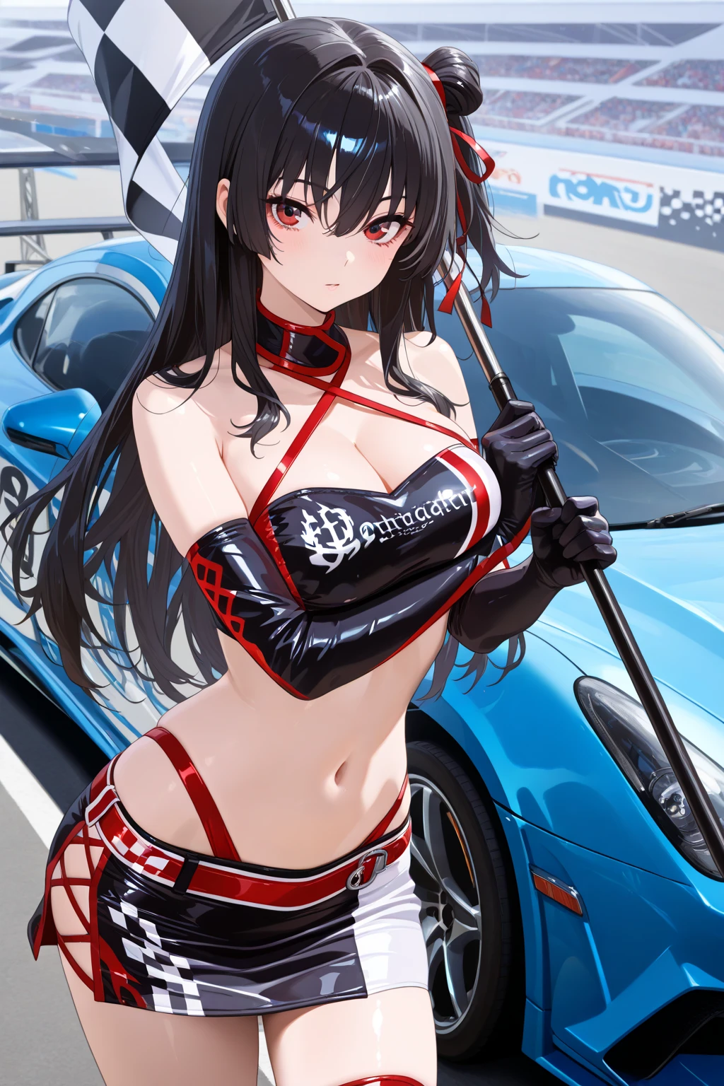 Bodysuits, || Race_Queen, || Race Queen, Knee socks, || abdomen, mini skirt, || Swimwear, || one-piece Swimwear, || Crop top, || bikini, || Motorcycle Suit, || Fishnet tights, pantyhose,, ultra detailed, masterpiece, highest quality, beautiful, detailed,, alone, Frowning,
Two Girls, Red eyes, (tsurime:1.2), (Brown Hair:1.3), Medium Hair, (Asymmetrical bangs, Swept-apart bangs, Whorl:1.35), Reverse hair, Folded ponytail, Folded ponytail, Big Breasts、Underboob,mini skirt