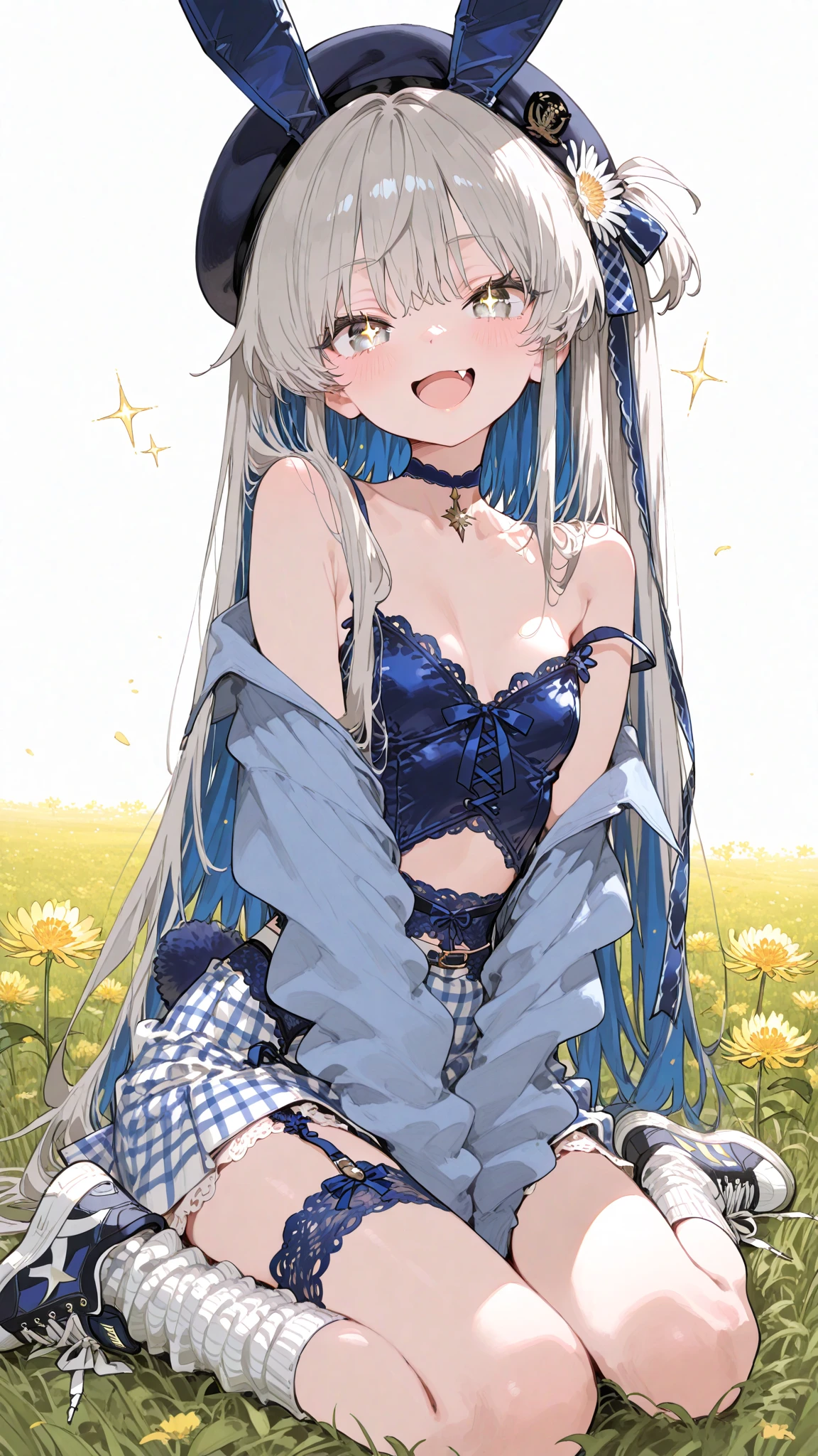 naked, nude, vagina, lolita, outside, flat chest, fifteen years old, open mouth, happy, smiling, sunny, happy, bright sunlight, grass, from below, masterpiece, best quality