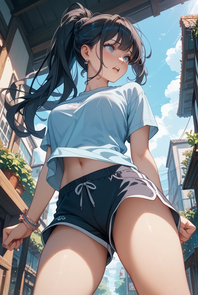 "best quality,ultra-detailed,((background:outside the park1,8)),(one boy),(full body),portraits,((????? boy,tomboy,FemBoy,trap1,8)),((bulge1.8)),(natural makeup),sitting,black choker,necklace,earrings,(baseball cap),(short black hair),boy's face,boys body,((nose-blush)),((nervous)),(camisole),((t-back denim shorts)),((loose socks)),((sneaker)),vibrant colors,soft lighting"