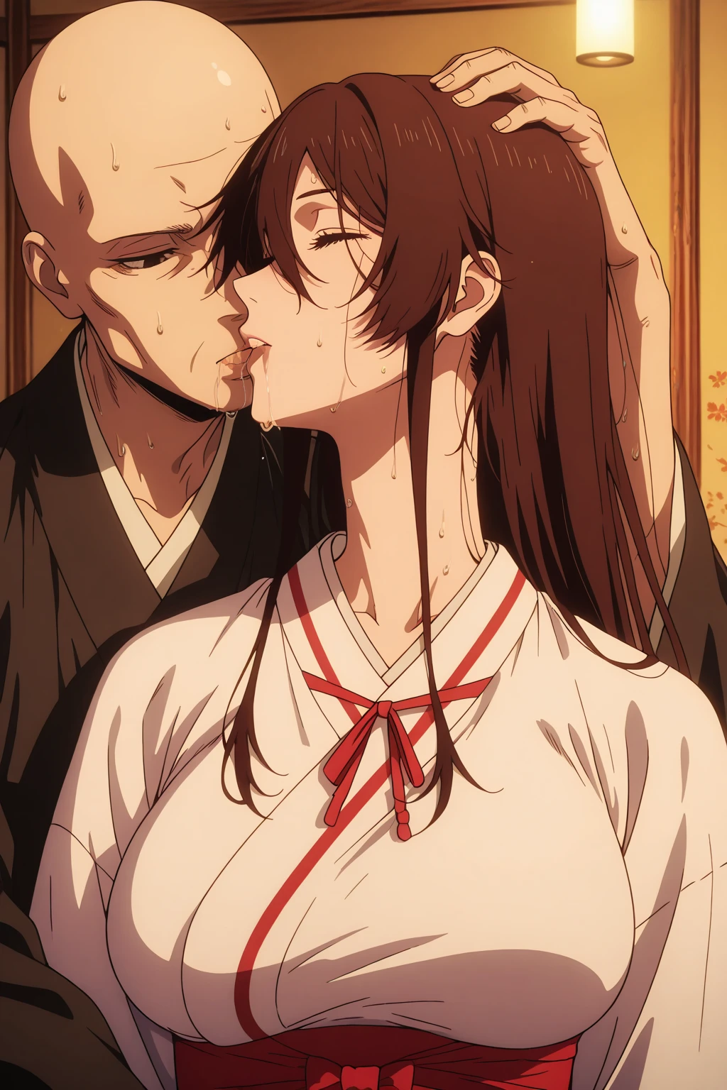nsfw,profile,(fellatio, oral, licking_penis:1.4),(fellatio,veiny penis:1.2), hetero, 1girl, 1boy, (irrumatio:1.2), (hand grabbed back of head:1.6),,(大人の女性、セクシーな女性、クールな女性,完璧な美人)