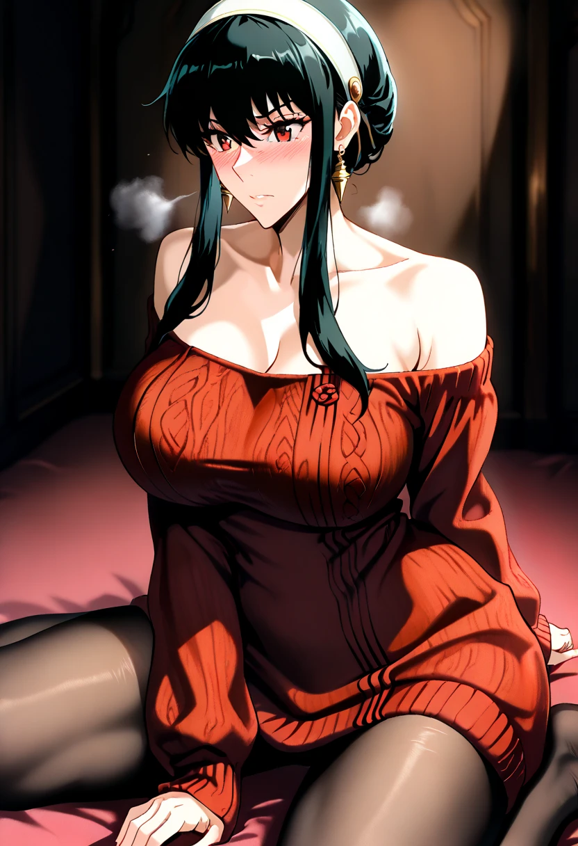 sexy, Yor, Red eyes, black dress, Topless, pussy view, open legs, Pajama de se transparente 