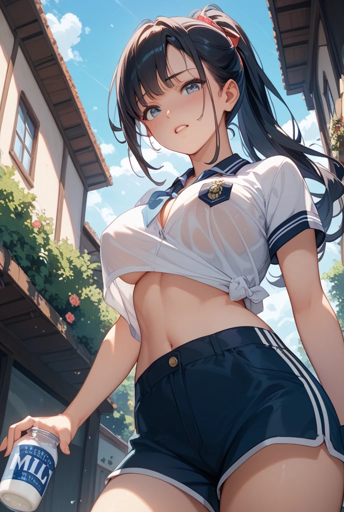 (masterpiece), (highest quality), (Very detailed), At the basketball venue, (((One girl))),  13 years old,  blush, (lift:1.2),(topless), (thin) ,Happy, Show Viewer, shy , anxiety, smile, mischief,(Shiny skin), from the front, Long wet ears, (Nipples),(topless:1.3), Raise your basketball uniform, Grab your chest, Put your arms behind your back, belly button, jewelry, Looking at this, necklace, Abdominal muscles, Straight hair, Bobcut, Blunt bangs, Silky Hair, Jet Black Hair ,Brown Hair, Hair Clip, hair band, Hair Ribbon, One-length haircuts, Ducktail, Outward curled hair, French twist hair, Twin tails, Side Ponytail, Single Blade, Wavy Hair, Pin your bangs back, (Microskirt flipped up by strong wind:1.8), (white mini thong),