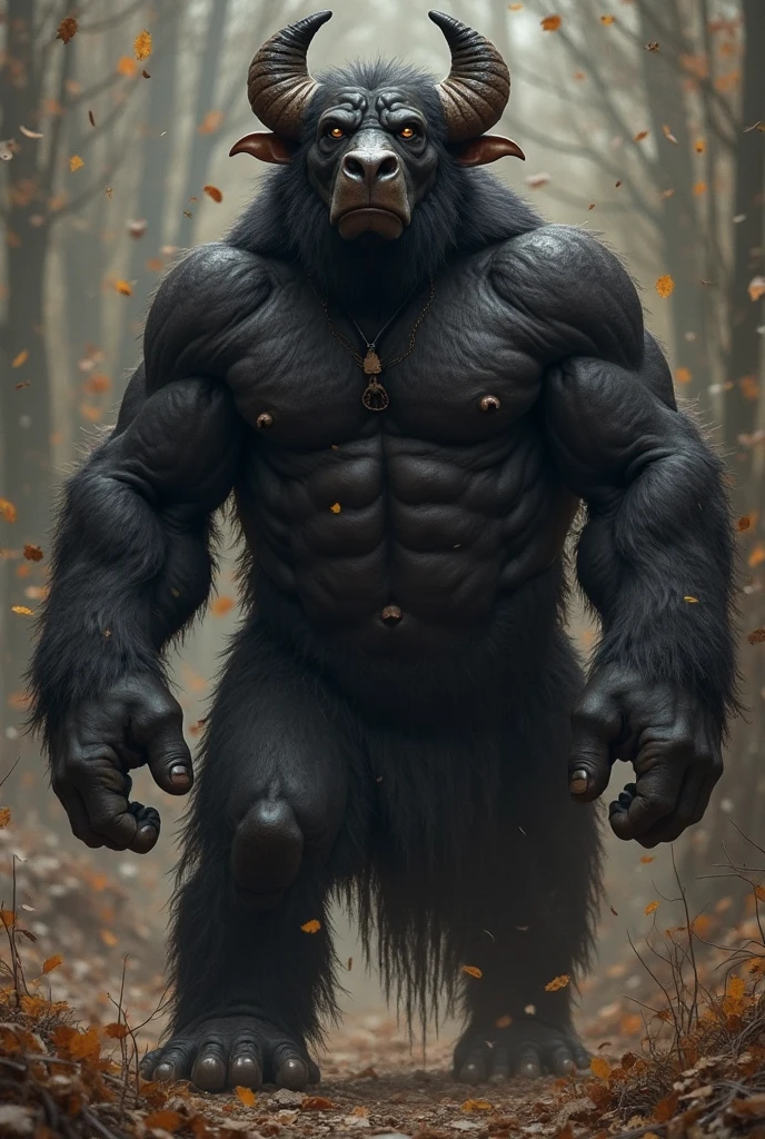 generates a man, unclothed, musucloso, morcho, black fur, Brown eyes, little beard and long penis