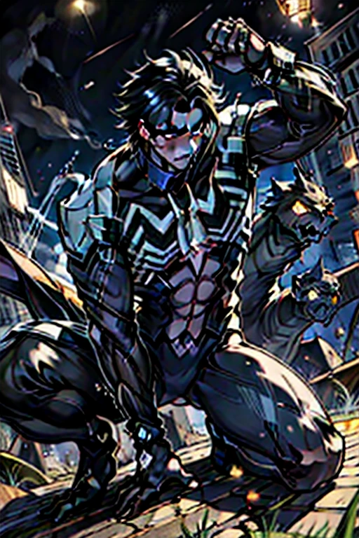 《the original god》Arataki Kazuto , male people, chest muscle, Sexy , Venom symbiote for your body, Black mucus of the body , into venom, venomize,Black bodysuit,(Cloak),Red cape,Abs,(Adult male)((Venom possession,venom symbiote)),over-Tortoise Man,Battle damage,((Masterpiece)), ((Best quality)), Ultra detailed,((illustration)), Dynamic Angle, Detailed light, (Delicate eyes), Floating, 1boy, Male focus, Head, Clothing, Yellow eyes, necklace, tattoo, (Forehead:0.8), (ahoge:0.8), jewelry, brunette color hair,apathy,Ray, chest muscle, Sexy , Venom symbiote for your body, Black mucus of the body , (into venom), Venom,frontage,Bust photo,White tight-fitting top,spiderman outfit,style of anime4 K, 4K anime wallpaper, Badass anime 8 K, 4 k comic wallpaper, young anime man, Anime boys, Anime wallpapers 4 k, Anime wallpaper 4K, High quality anime art style, Anime moe art style, Anime art wallpaper 8 K, Anime art wallpaper 4 K, RGB lighting,