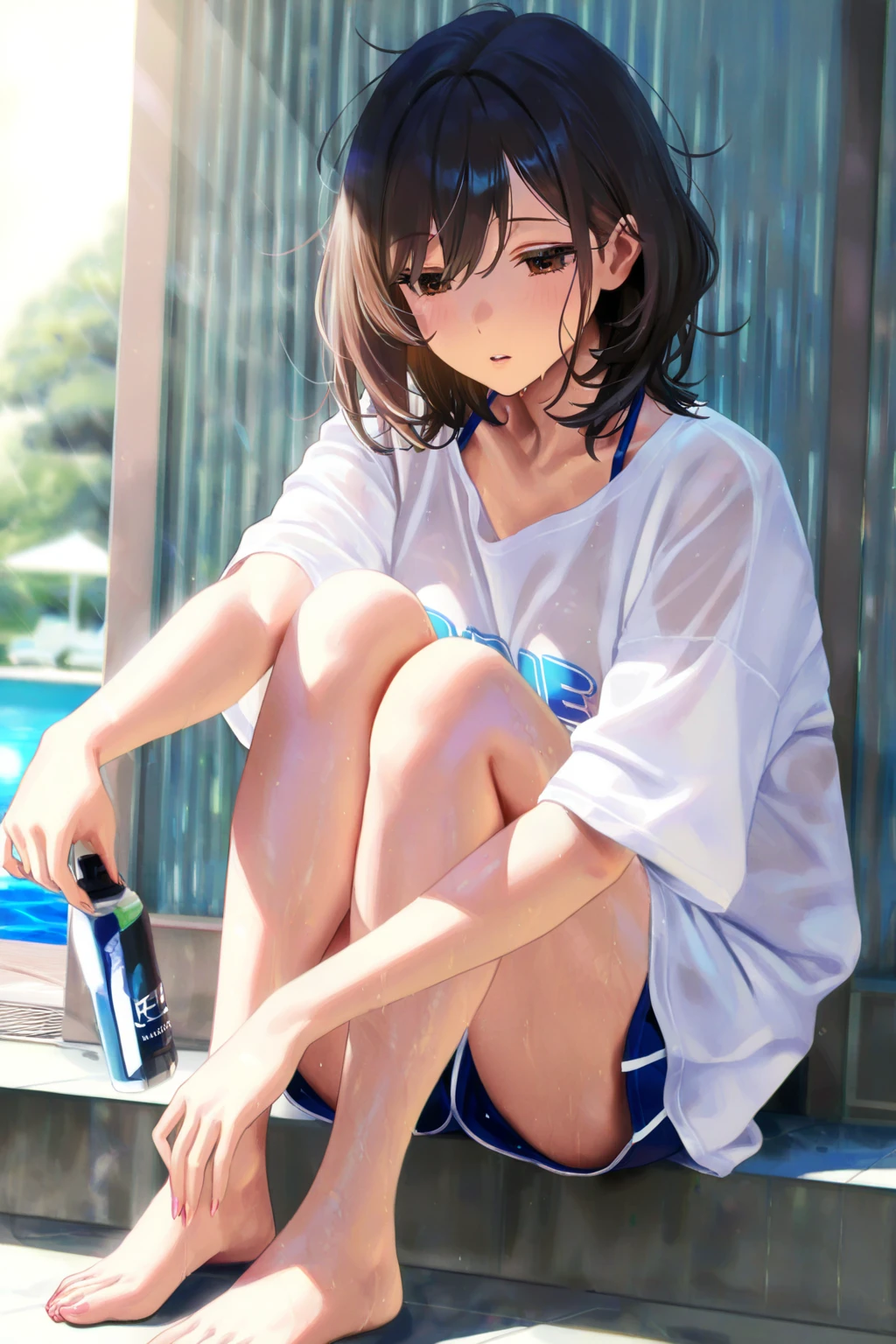 Best image quality, hot spring, satin, ""White underwear"", sit, Spread your legs, Rainfall, ""woman"",