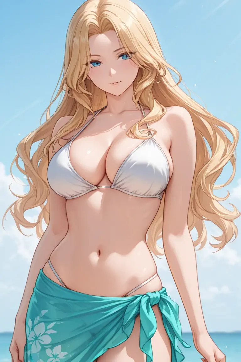 a beauty girl, blonde, blue eyes, stunning proportions